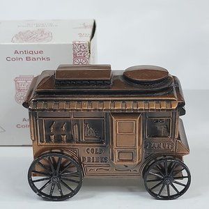 Vintage Popcorn Wagon Banthrico Wagon COIN BANK Excellent shape 1974 all metal
